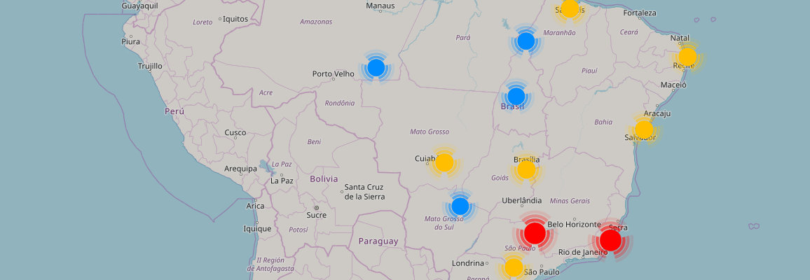 Mapa de localizações de lojas Academia Fórmula no Brasil